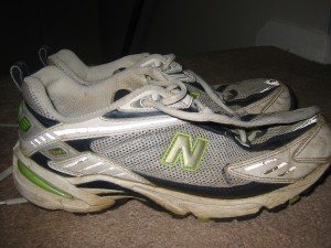 An old pair of my New Balance shoes, now retired to the role of gardening shoes.
